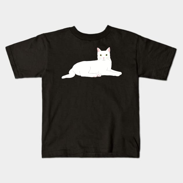 The White cat chilling and watching you, waiting for some playtime Kids T-Shirt by marina63